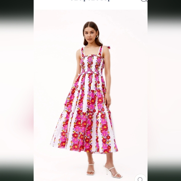 Beyond by Vera Maxi Pink Floral Dress Mia Villa Rose Small 100% Cotton - Picture 4 of 10